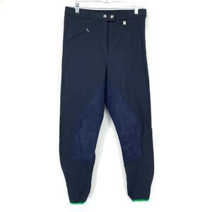 Cavallo Breeches Jodhpurs Womens Size 34 Navy Blue Green Trim Leather Patches